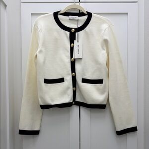 Babaton Cream and Black sweater with Gold Buttons
